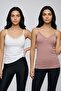 2-Pack Women's Cotton V-Neck Lace Detailed Thin Rope Strap Undershirt Casual Stylish Underwear Badi