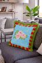 Pink Rose Motif Plaid Border Fringed Throw Pillow Cover - Khaki Tassel Retro Pillowcase - 3