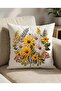 Natural Tone Yellow Floral Patterned Digital Printed Set of 4 Throw Pillow Covers with Punch Embroidery Effect - 5