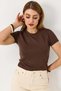 Women's Crew Neck Plain Crop Blouse Brown - 3