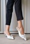 Women's Sides Bow Tie Detailed Low Heel Shoes - White-Patent Leather - 4