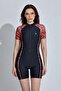 Women's Surfer Black Short Sleeve Half Zipper Jumpsuit Swimsuit