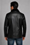 Genuine Leather Men's Leather Coat Jacket with Shearling Fur Detail - 2