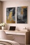 Black and Gold Foil Effect Abstract 2-Piece Glass Painting Set - White Metal Framed Home and Office Painting - 2