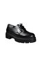 Women's High-Sole Textile Lace-Up Matte Leather Classic Loafer Black - 2