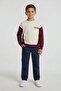 Navy Blue Brown Boy's Linen Trousers and Sweatshirt 2-Piece Set 24515
