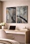 Gray Black and Gold Brushstroke Patterned 2-Piece Glass Painting Set - Black Metal Framed Home and Office Painting - 2