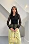 Black Body Detailed Transparent Striped Blouse - 4