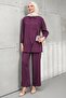 Plum Buttoned Tunic Trouser Suit - 2