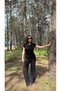 Women's Black Crew Neck Blouse Pants Soft Modal Cotton Set