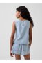 Kız Çocuk Mavi Gingham Denim Shell Askılı Üst - 4