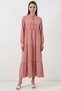 Women's T-Neck Gathered Waist Ruffled Lace-Up Viscose Powder Dress