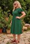 Women's Plus Size Midi Length Ruffle Sleeve Button Detail Summer Dress - 2