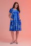 Women's Cobalt Blue Tie-Dye Painting Casual Dress with Pockets, 42-54 Compatible Standard Size, Flexible Dress - 4