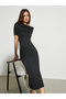 Black Off-Shoulder Bodycon Midi Dress