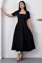 Square Neck Zipper Shoulder Bow Short Sleeve Dress 2026-4560 - 5