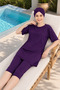Purple Islamic Swimwear Set Plus Size Includes Cap Half Sleeve Stretchy Fabric Swimwear Set - 6