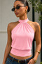 Lace-Up Stretch Crop Top Blouse Pink - 3