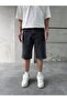 Partly Stitched Washed Gray Bermuda Baggy Shorts