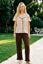 Brown Cream Bürümcük-Krınkıl Short Sleeve Buttoned Ribbed Pajama Set 8019 - 2