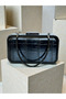 Black Crocodile Patterned Women's Evening Dress Bag with Black Stone Handle Detail for Wedding, Engagement, Graduation - 5