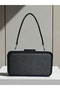 Black Kumsim Women's Evening Dress Bag with Black Stone Handle Detail for Wedding, Engagement, Graduation - 3