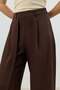 Brown Double Pleated Side Zipper Women's Trousers - 5
