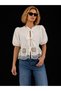 White Front-Tie Lace Detailed 100% Cotton Shirt - 2