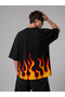 Flame Patterned Oversize Unisex T-Shirt – Flame Graphic Streetwear Printed T-Shirt - 2