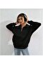 Women's 3 Thread Cotton Long Sleeve Half Zipper Collared Sweatshirt - Black Mariposa Secret - 4
