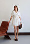 Women's White Belt Detailed Stylish Buttoned Premium Quality Lined Summer Mini Shirt Dress
