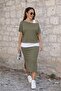 Women's round neck viscose blouse with straps and one shoulder open viscose two thread blouse and skirt three piece set