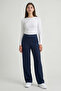 High Waist Palazzo Trousers Wide Leg - Navy Blue - 2
