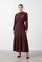 Women's Brooch Detailed Belted Long Dress 12675