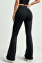Women's High Waist Gathering Spanish Leg Black Leggings - 2