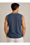 Men's Contrast Ribbed Sleeveless Undershirt Crew Neck Summer Basic Undershirt - Indigo - 3