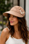 Women's Visor Hat Beige Flower Detailed Adjustable Velcro Sunshade Summer Model - 2