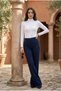 Women's Cotton High-Neck Long-Sleeve Stretchy Basic Body Blouse - Half-High Collar Anti-Sweat Casual T-Shirt - 2