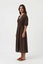 Women's V-Neck Elastic Waist Balloon Sleeve 100% Cotton Muslin Long Dress - 2