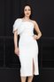 Double Fabric Bow Detailed Organza Pencil Dress - White - 5