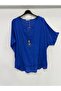 Cobalt Blue Italian Plus Size Asymmetrical Cut Long Blouse Tunic with Necklace 42 - 52 Size - 2