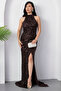 Halter Neck Slit Sequin Dress Ecr5482 - 6