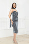 Shawl Detailed Strapless Neckline Glittering Pencil Dress - Silver - 7