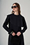 Modal Suit with Ruffle Detail Skirt on the Front 1088 Black - 4