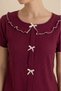 Women's Plum Wrinkled Baby Collar Ruffle Bow Detailed Cotton Combed Cotton Seasonal Short Sleeve Pajama Set - 5