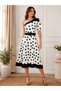 Women's Polka Dot Belt and Ribbon Detailed Woven Fabric Dress