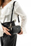 Black Shiny Women's Faux Leather 3-Compartment Metal Zipper Cross Strap Small Shoulder Bag