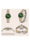 30mm Green Dial Cutout Glass Detailed Silver & Gold Metal Cord Women's Wristwatch - 3