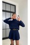 Basic Turtleneck Sweater and Mini Skirt Set - Top and Bottom Knitwear Set - 2