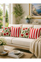 Set of 4 Poppy Flower and Red Striped Throw Pillow Covers